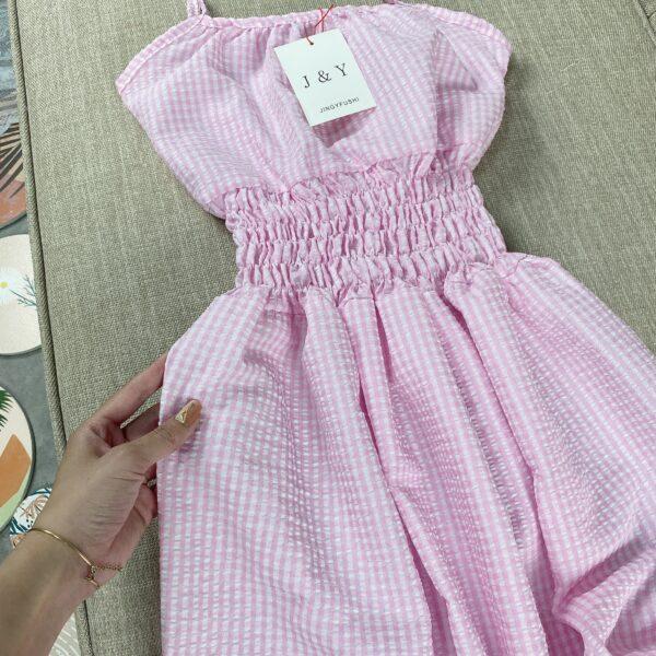 Váy maxi 2 dây caro hồng chun eo